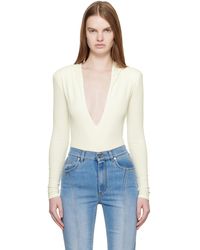 Mugler - Off- Hooded V-Neck Bodysuit - Lyst