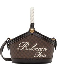 Balmain - ブラウン キャンバス&レザー モノグラム バケットバッグ - Lyst