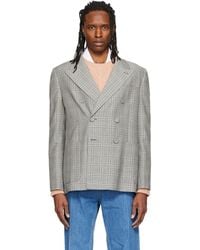 Valentino - Double-Breasted Mohair Wool Check Blazer - Lyst
