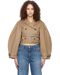 Ganni - Tan Bonded Cotton Short Trench Jacket - Lyst