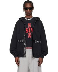 Vetements - Pull À Capuche Noir À Glissière Et À Appliqués - Lyst