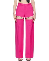 Area - Pink Crystal Slit Trousers - Lyst