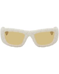 Bottega Veneta - White Intrecciato Round Acetate Sunglasses - Lyst