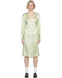 Ganni - Green Silk Stretch Satin Maxi Dress - Lyst