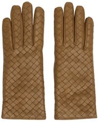 Bottega Veneta - Tan Intrecciato Leather Gloves - Lyst