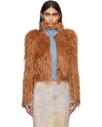 Dries Van Noten - Tan Paneled Faux-Fur Jacket - Lyst