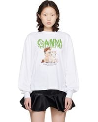 Ganni - Basic Cotton Jersey Long Sleeve T-Shirt - Lyst