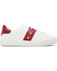 Versace - Greca Embellished Faux-Leather Sneakers - Lyst
