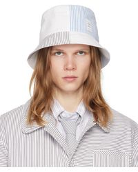 Thom Browne - White & Blue Quarter Combo Bucket Hat - Lyst