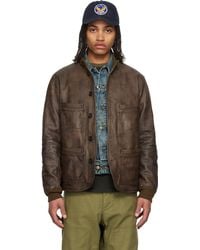 メンズ RRL カーキ レザーヨーク サティーン ジャケット メンズ RRL カーキ レザーヨーク サティーン ジャケット