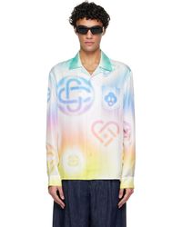 CASABLANCA - Halftone Logo Long Sleeve Silk Shirt - Lyst
