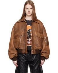Amiri - Tan Faded Leather Bomber Jacket - Lyst