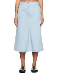 Studio Nicholson - Preto Denim Midi Skirt - Lyst
