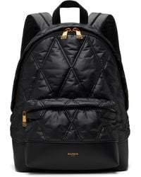 Balmain - ブラック キルティング ナイロン ダイヤモンドモチーフ バックパック - Lyst