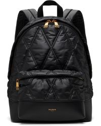 Balmain - Sac À Dos Noir En Nylon À Matelassage Losangique - Lyst