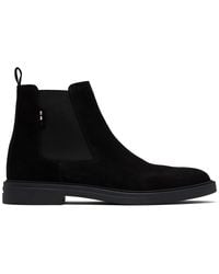 BOSS - Bottes Chelsea Noires En Suède À Rayures Emblématiques - Lyst