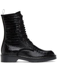Max Mara Black Croc Bon Ankle Boots