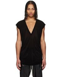 Rick Owens - T-Shirt Sans Manches Noir En Jersey À Col En V Plongeant - Lyst