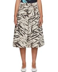 Ganni - Off- & Printed Denim Midi Skirt - Lyst