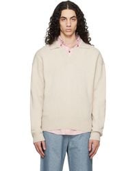 BOSS - Off- Johnny-Collar Virgin Wool Polo - Lyst
