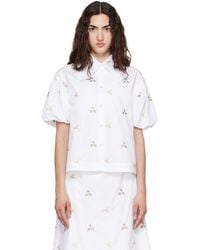 Simone Rocha - Cropped Rosebud Puff Sleeve Lace Trim Shirt - Lyst
