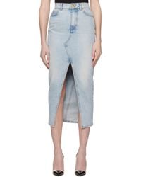 Balmain - Denim Midi Skirt - Lyst
