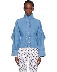 Marine Serre - Blouson À Manches Longues Bleu En Denim À Motif À Logos De Lune Imprimé Au Laser Et À Effet Délavé - Lyst