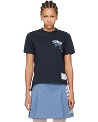 Thom Browne - Thom e t-shirt bleu marine à image de roses - Lyst