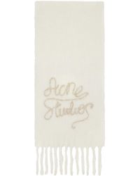 Acne Studios - Écharpe Blanc Cassé En Laine À Logo - Lyst