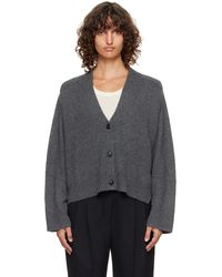 Loulou de Saison - Cardigan Kaia Gris À Garnitures En Tricot Côtelé Et À Logo - Lyst