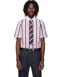 Thom Browne - Repp Stripe Poplin Short Sleeve Shirt - Lyst