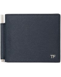 Tom Ford - Petit portefeuille bleu marine en cuir grainé à pince à billets - Lyst