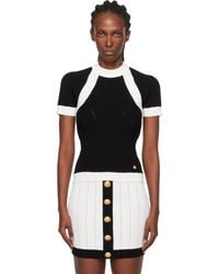 Balmain - Haut À Manches Courtes Noir Et Blanc En Tricot - Lyst