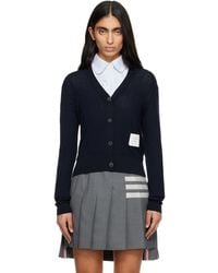 Thom Browne - Wide Wool Rib V-Neck Cardigan - Lyst