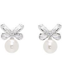 ShuShu/Tong - Silver Butterfly Flower Pearl Stud Earrings - Lyst