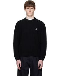 Maison Kitsuné - Pull Décontracté Noir En Laine D'Agneau À Logo Fox Head - Lyst