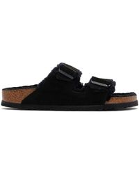 Birkenstock - Sandales Étroites Arizona Noires À Doublure En Peau Retournée - Lyst