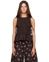 Ganni - Yarn Dyed Check Smocked Tie String Top - Lyst