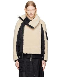 Sacai - Black & Off-white Paneled Faux-shearling Jacket - Lyst