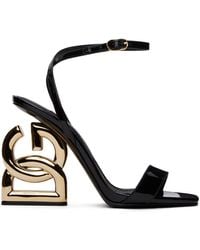 Dolce & Gabbana - Dolce&gabbana Black Patent Leather Heeled Sandals - Lyst