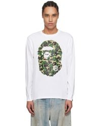A Bathing Ape - T-Shirt À Manches Longues Blanc À Logos À Motif Camouflage Abc - Lyst