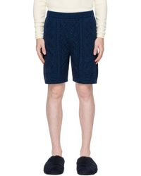 Marni - Short Bleu Marine En Tricot Câblé De Coton - Lyst