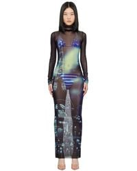 Jean Paul Gaultier - Graphic-Print Turtleneck Mesh Maxi Dress - Lyst