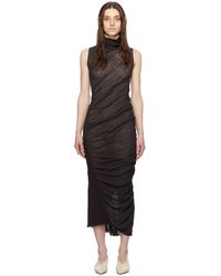 Issey Miyake - Robe longue brune à fronces ambiguous - Lyst