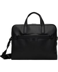 HUGO - Porte-Document Noir En Cuir Synthétique Grainé À Logo Étagé - Lyst