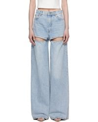 Area - Wide Leg Crystal Slit Jeans - Lyst