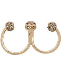 Alexander McQueen Gold Double Finger Skull Ring - Metallic