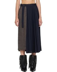 Sacai - Taupe & Herringbone X Suiting Midi Skirt - Lyst