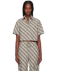 Burberry - トープ クロップド チェック コットン シャツ - Lyst