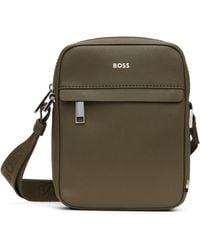 BOSS - Khaki Signature Stripe Logo Detail Reporter Bag - Lyst